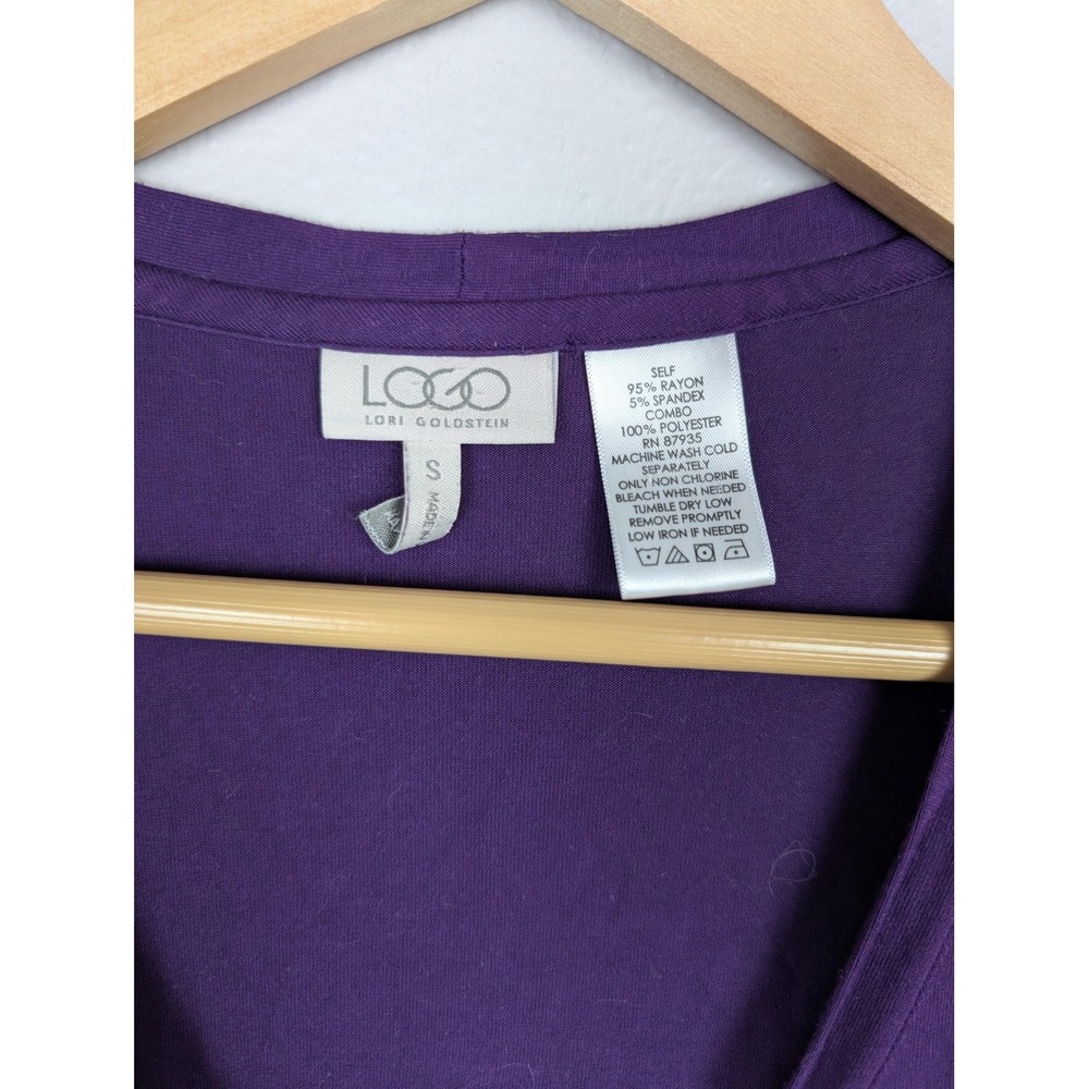 LOGO by Lori Goldstein Cardigan Womens Small Purple‎ Chiffon Back Button Front - Picture 3 of 6